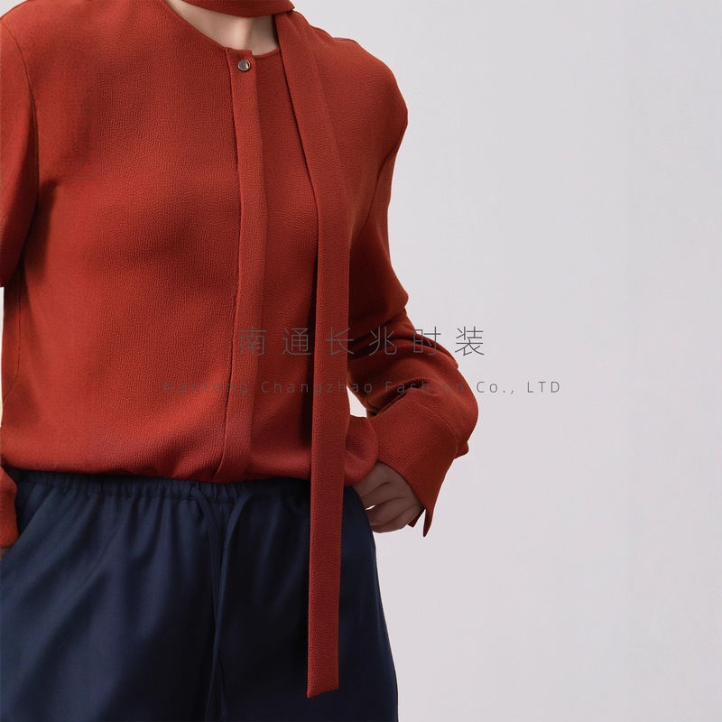 [Italian Luxury] Imported Triacetate Cabinet 1W+G*Ada Texture Ribbon Shirt Women's High-Quality Heavy Drape