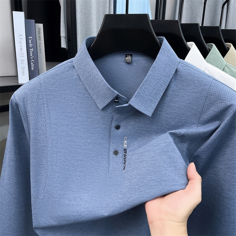 Direct from the manufacturer, solid color long-sleeve polo shirt for men, spring and autumn style, turn-down collar, casual, fashionable, breathable, versatile men's t-shirt