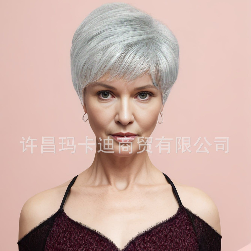Europe and the United States wig grandma middle-aged fashion short curly hair headgear a generation of cross-border short hair chemical fiber ladies foreign trade