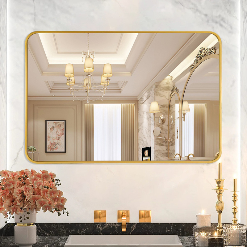 Foreign Trade Cross-Border No-Drill Wall-Mounted Bathroom Mirror Hotel Decorative Mirror Wall Hanging Mirror Bathroom Metal Frame Mirror Foreign Trade Cross-Border No-Drill Wall-Mounted Bathroom Mirror Hotel Decorative Mirror Wall Hanging Mirror Bathroom Metal Frame Mirror