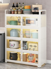 廚房櫥櫃帶玻璃門防塵落地多層收納置物架鍋具盆碗碟餐邊儲物柜子