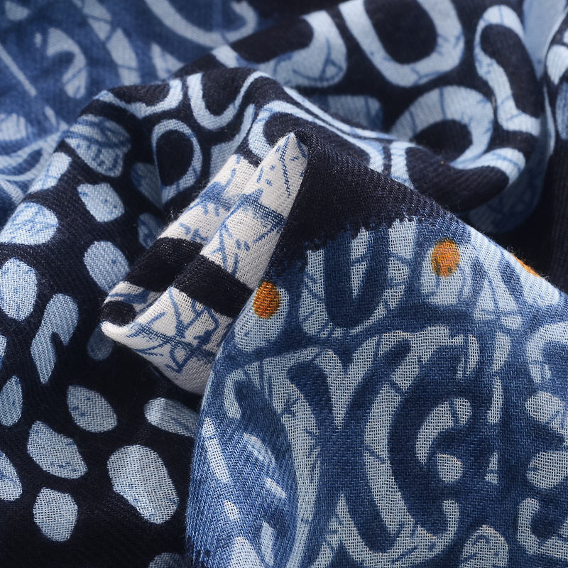 Venta caliente transfronteriza estilo étnico vintage bufanda de porcelana azul y blanca chal largo bohemio algodón y lino sensación bufanda impresa