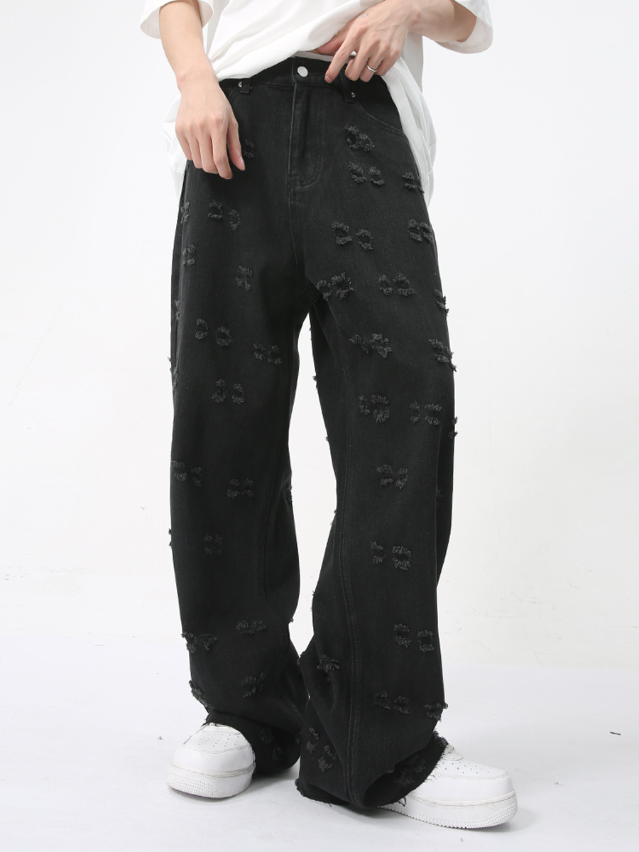 MTLCLOTHES Hombres| 2024 verano nuevos productos americanos pequeños agujeros jacquard diseño sensación de jeans retro