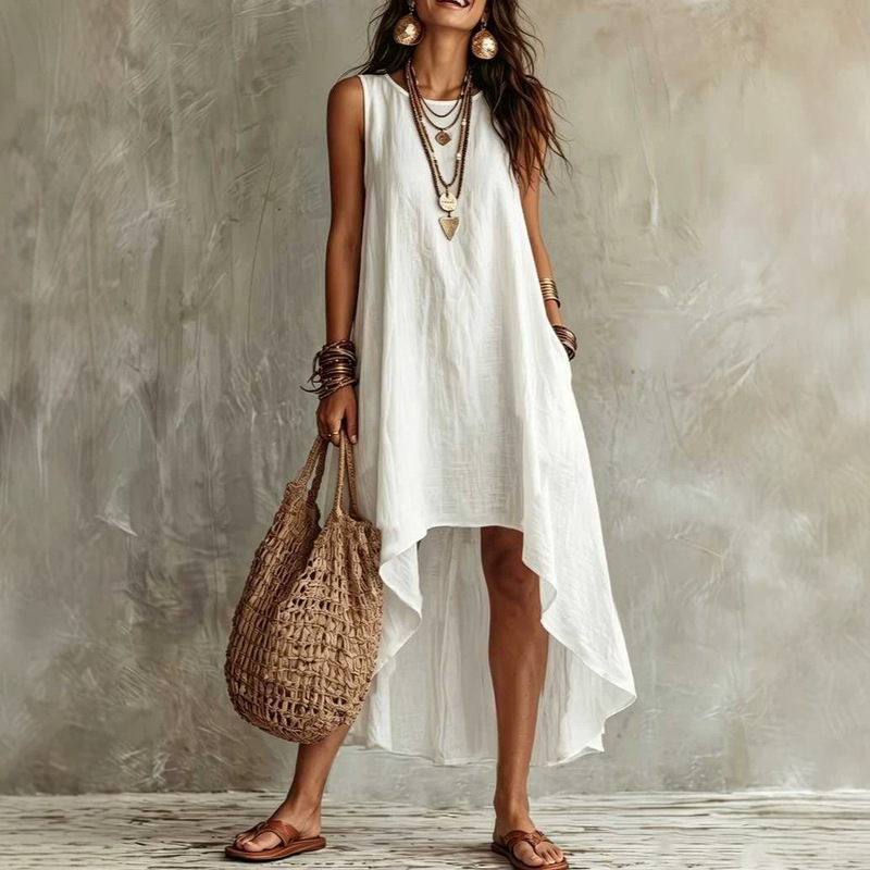 European and American Cross-Border Amazon Independent Site Vacation Style Casual Round Neck Sleeveless Loose Mid-Length Women's Dress European and American Cross-Border Amazon Independent Site Vacation Style Casual Round Neck Sleeveless Loose Mid-Length Women's Dress