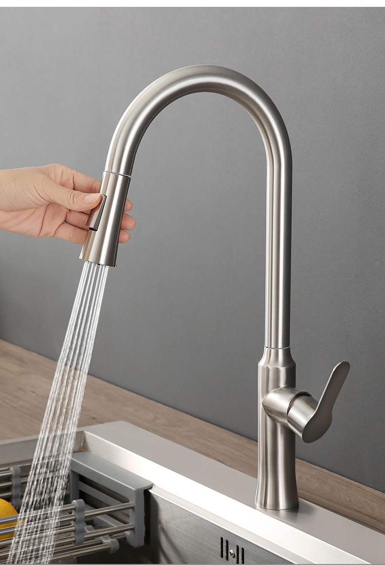 Black kitchen pull-out faucet, dual-mode hot and cold water outlet for the sink, foreign trade gun gray Grohe faucet full figure