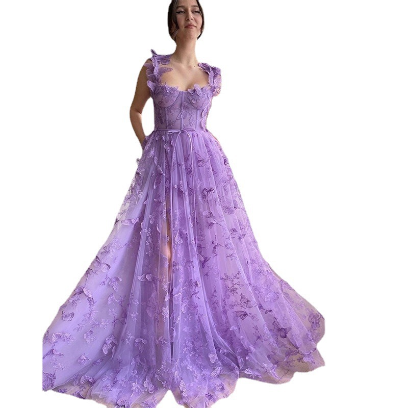 Europa y América vestido de noche para mujeres 2025 nuevo temperamento largo Amazon fiesta temperamento elegante vestido de playa de encaje