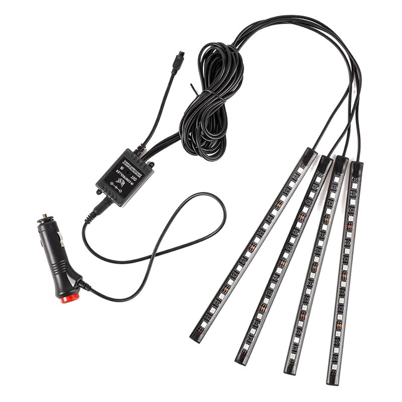 Атмосферный свет для ног автомобиля один перетащите четыре светодиода атмосферный свет красочный Голосовое управление пульт дистанционного управления RGB музыкальный ритм обработка света