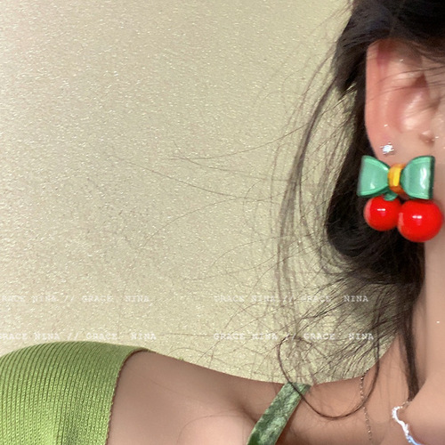 Early Summer Cherry ~ Sweet Girl Style Niche Design Earrings Women's High-Quality Gentle Earrings  New Earrings