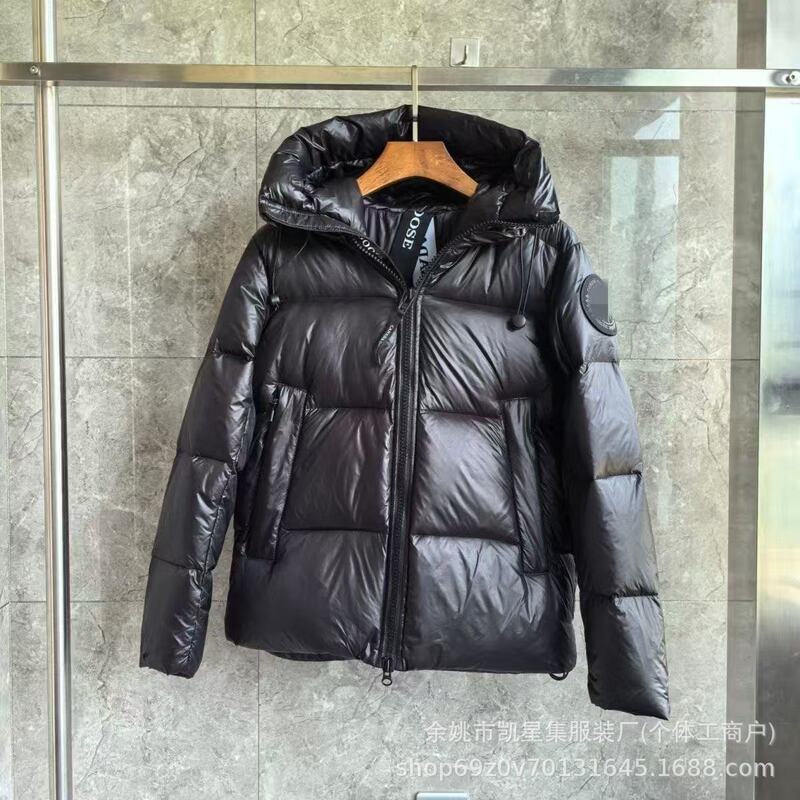 Export Trendy Brand Goose down Shiny down Jacket with Hood, Large Logo Patch, Couple's Matching Style, Plus-Size Coat Jacket