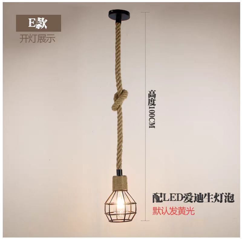 Lámpara de cuerda de cáñamo bar de cabeza única tienda de ropa de té de leche cafetería restaurante estilo industrial retro lámparas creativas