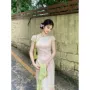 春夏碎花显瘦缎面旗袍