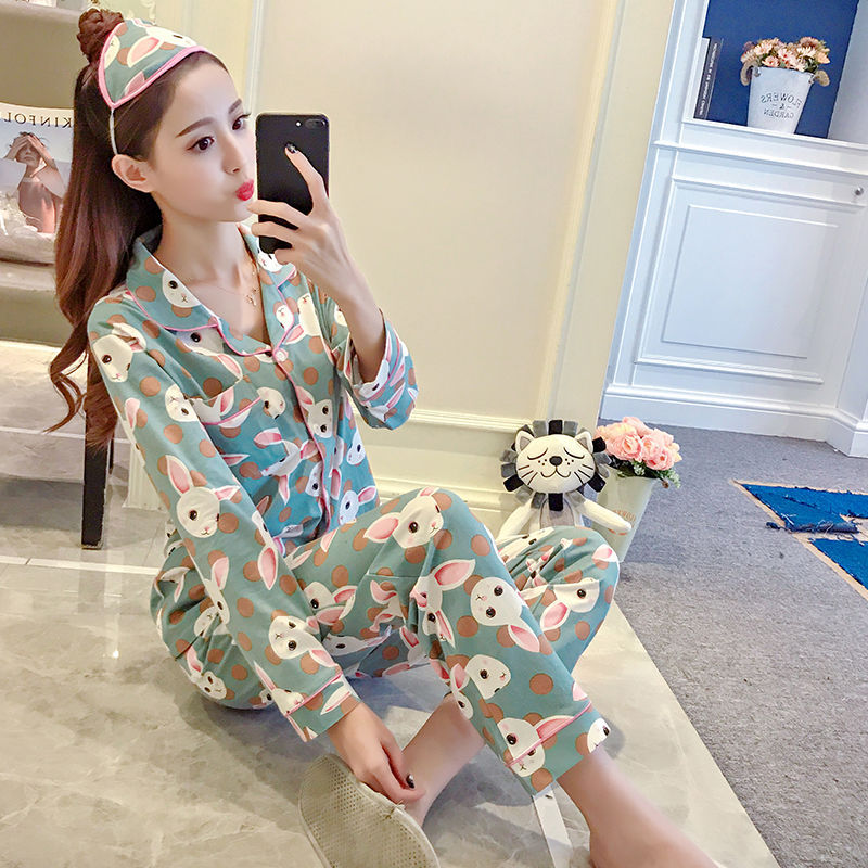 Pijamas de las mujeres de otoño e invierno de manga larga dulce estilo coreano lindo de primavera de las mujeres más el tamaño ropa de confinamiento traje de homewear posparto