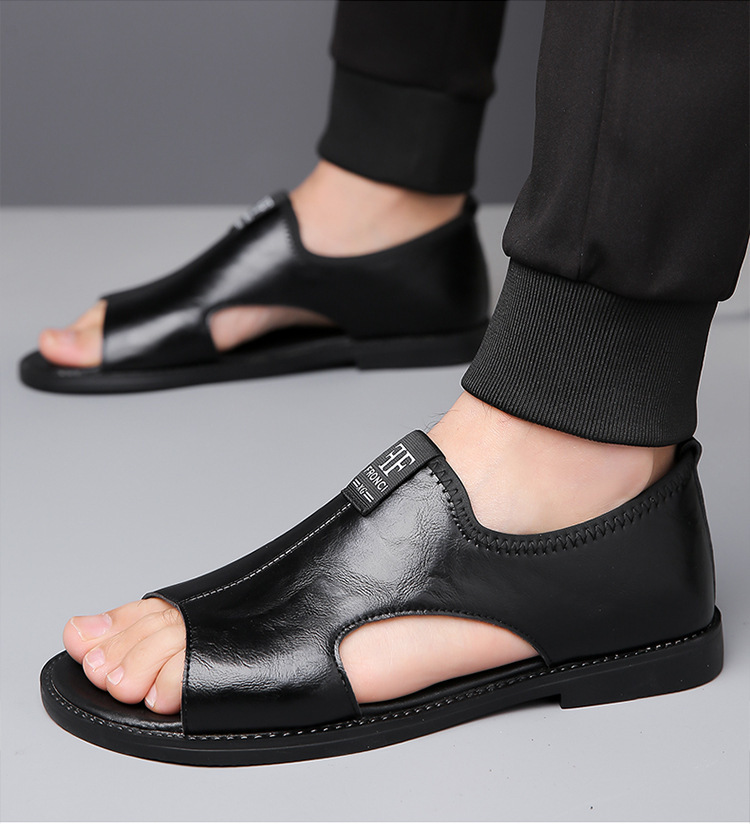 Men’s Slip-On Genuine Leather Slide Sandals, Soft Flat Open Back Casual Summer Slippers_vogvips.com