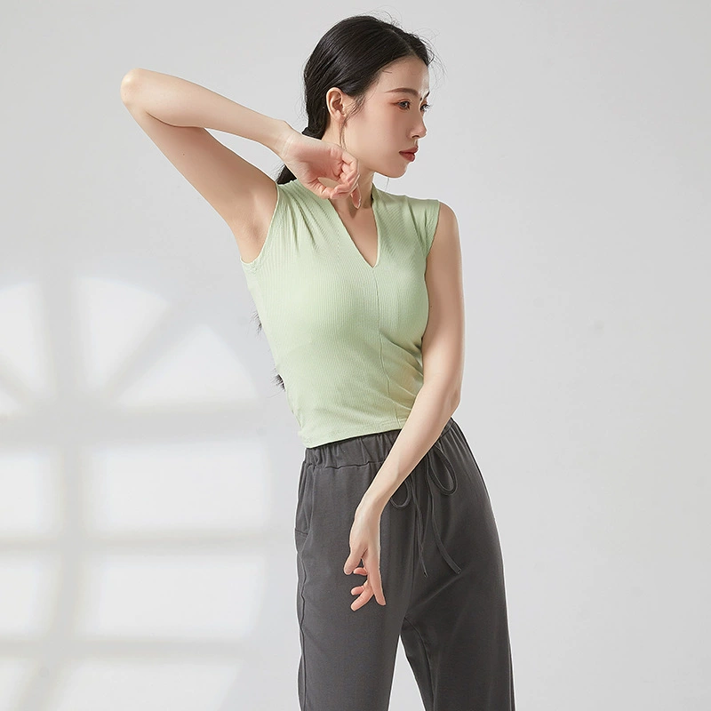 Жилет без рукавов с V-образным вырезом для современных танцев Одежда для тренировок тела Танец День рождения часто носить подходящую тренировку одежда Топ Лето