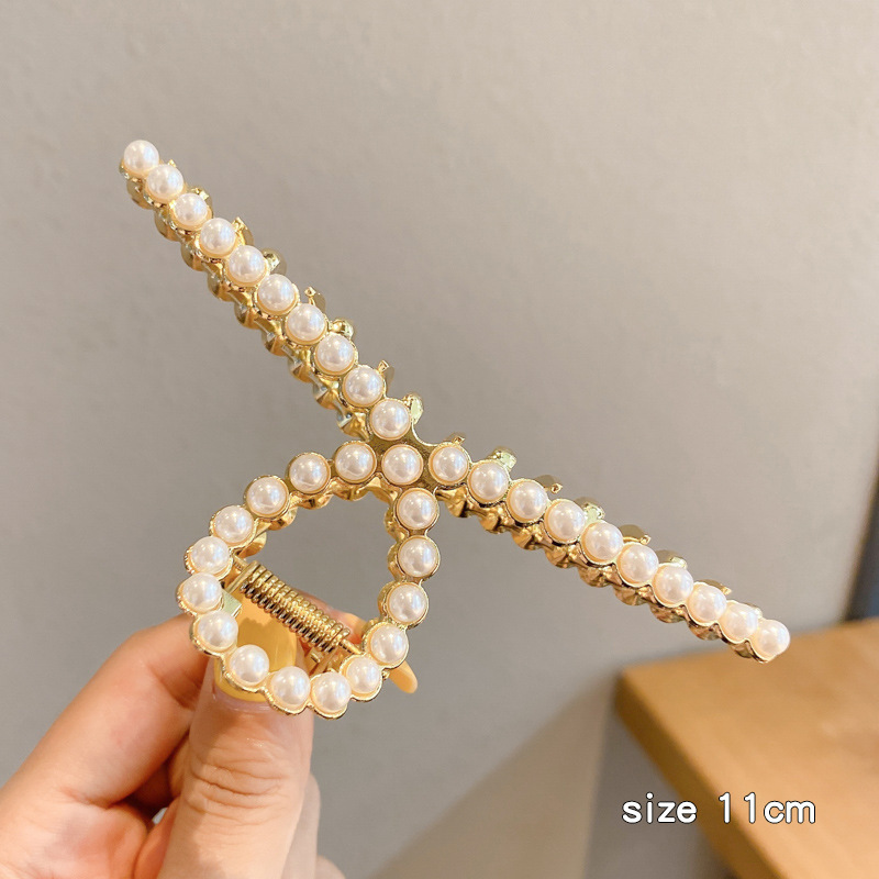 珍珠金属鲨鱼夹发卡女气质蝴蝶结抓夹后脑勺半扎发小号头饰高级感|undefined