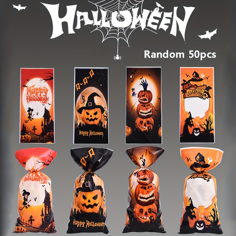 50个装万圣节三瓜叠罗汉OPP平口袋 巧克力糖果鬼节派对零食包装袋