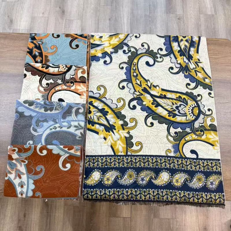 她信跨境秋冬植物印花佩斯纹利花朵图案ins风设计感围巾scarves|undefined