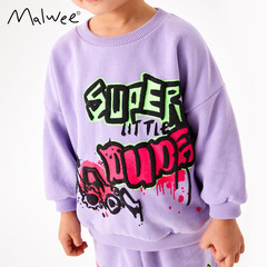 Malwee Boys Hoodie Autumn New Letter Print European and American Children's Casual Long Sleeve Underwear 