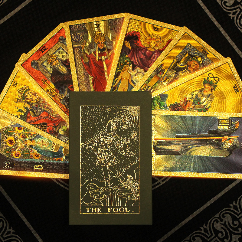 Hoja de oro tarot tarjeta Carlo marca tarot color impresión tarot PVC impermeable tarot tarjeta de juego de mesa manual mantel