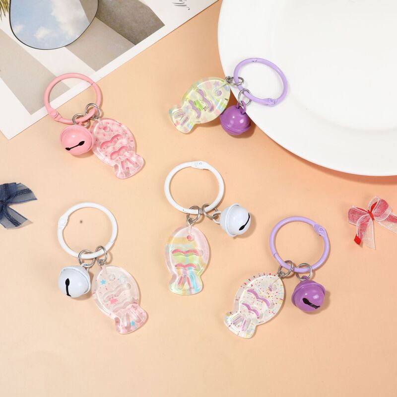 Sweet transparent small fish keychain with bell, cute bag accessory, DIY beading material decoration Sweet transparent small fish keychain with bell, cute bag accessory, DIY beading material decoration