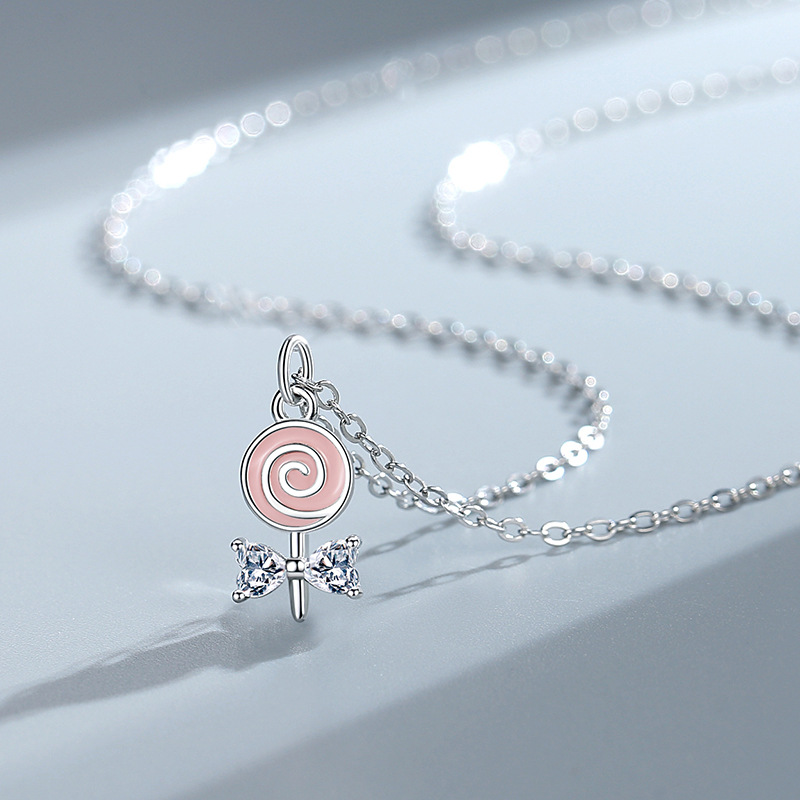 Linda plata esterlina S925 Lollipop collar niñas de dibujos animados caramelo joyería de plata creativa estilo japonés y coreano interesante Cadena de clavícula