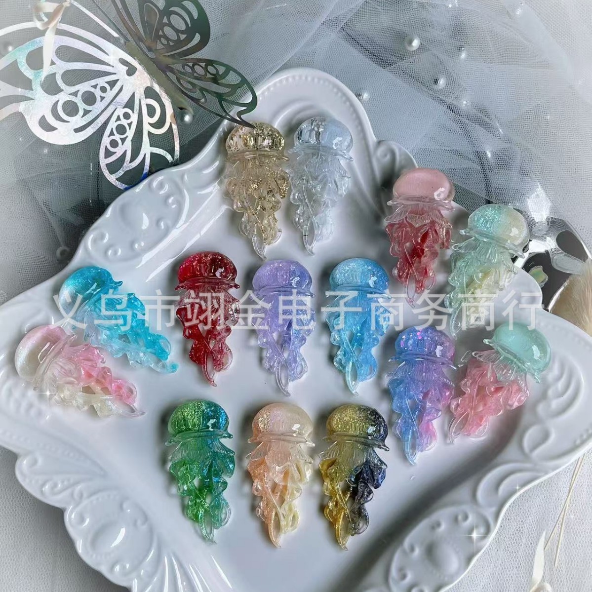 [Tarjeta de medusa luminosa luciérnaga 4.9*2.3cm] Joyas de bricolaje hechas a mano Funda para teléfono móvil Accesorios para el cabello Accesorios de flores de resina