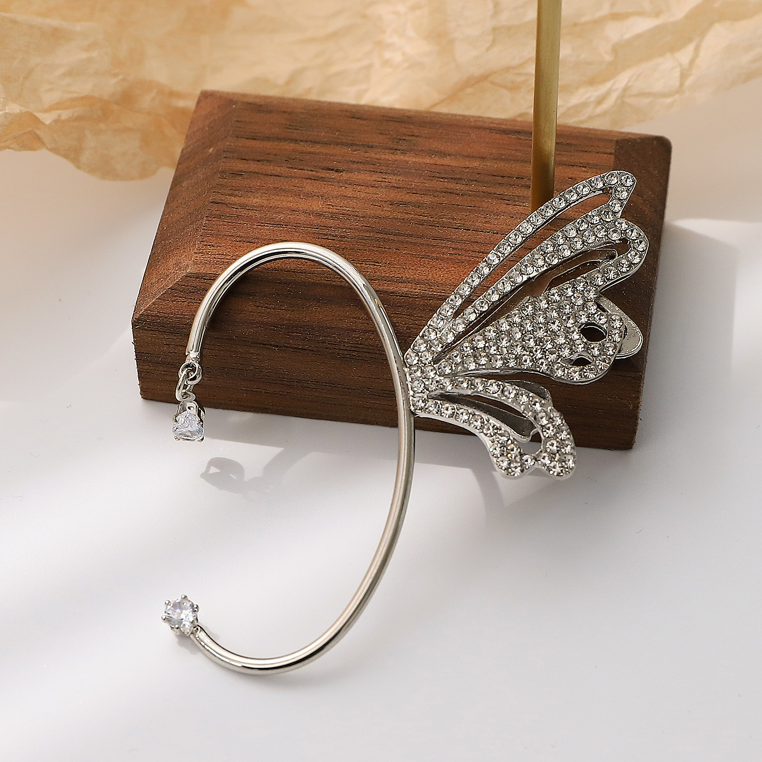 fashion copper inlaid zircon butterfly wings elf ear bone clip