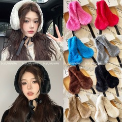 网红秋冬新款豹纹毛绒发带女士时尚短绒头带防寒保暖围巾耳罩两用