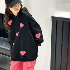 Spring Loving Heart Patchwork Sweatshirt for Girls 2024 New Model for Middle and Large Children Trendy Sporty Casual Hooded Sweatshirt Spring Outfit