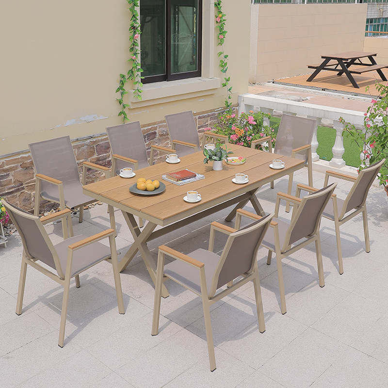 * silla de tela de malla teslin + Mesa de madera plástica 220 * 90cm