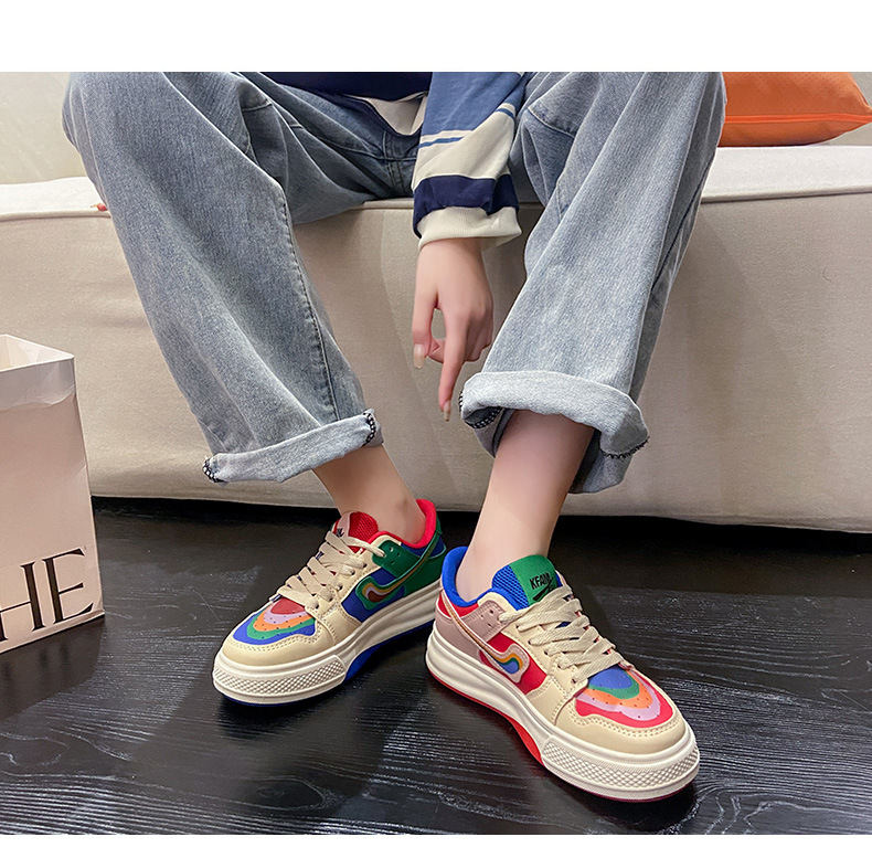 Casual Color Matching Rainbow Mandarin Duck Piccole scarpe bianche Donna 2023 nuova marea primaverile in scarpe sportive con fondo spesso rosso netto_voghion.com