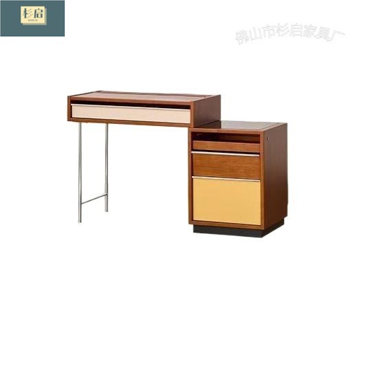 中古风实木梳妆台斗柜收纳柜一体小户型主卧室中古风床头柜化妆镜|undefined