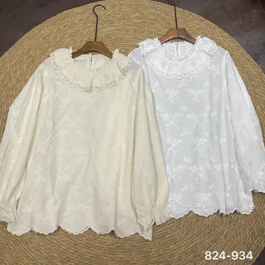 2025春季新款女圆领日系棉打底衫文艺风卫衣绒衫刺绣森系女装ins