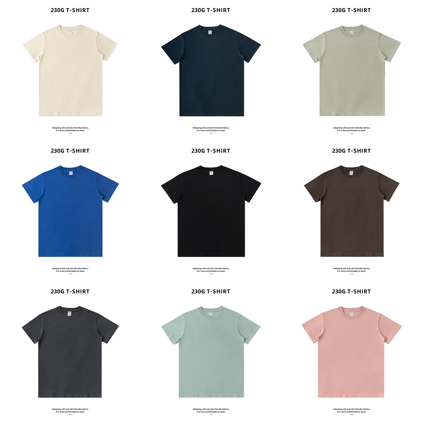 230G 순면 반팔 티셔츠 남성 기본형 라운드넥 다용도 헐렁한 여름 신상 커플용 상의 티셔츠