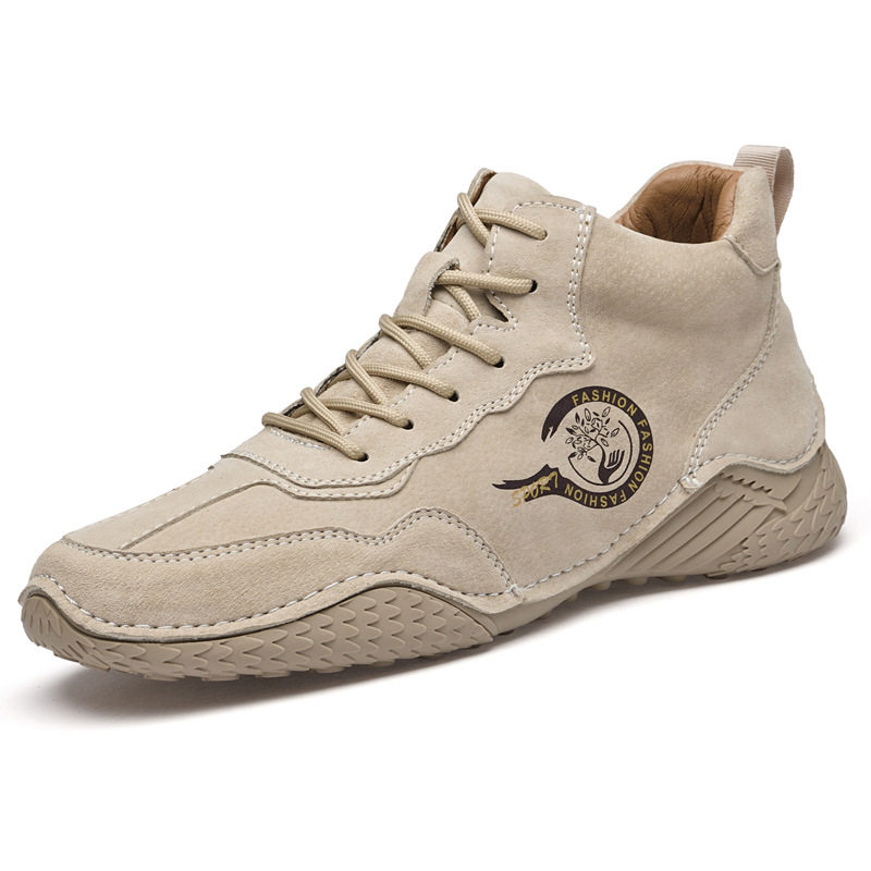 Giày bốt Martin nam da heo cổ vừa lót lông giữ ấm, đế cao su chống trượt — 55078 kaki, 55078 màu đen, Màu xám 55078
