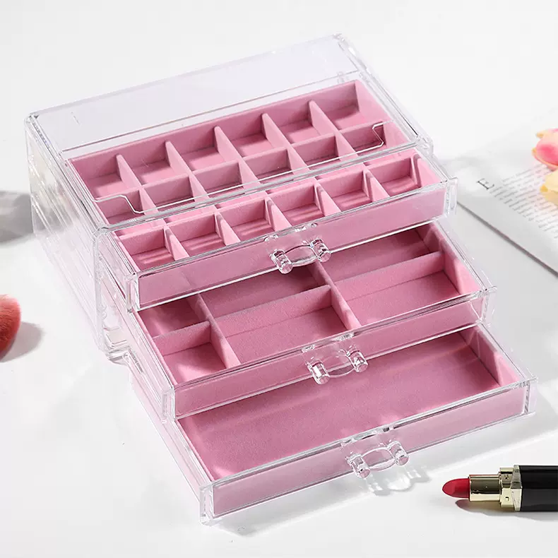 家用饰品戒指耳钉耳环绒布珠宝展示盒多格抽屉收纳整理绒布托盘