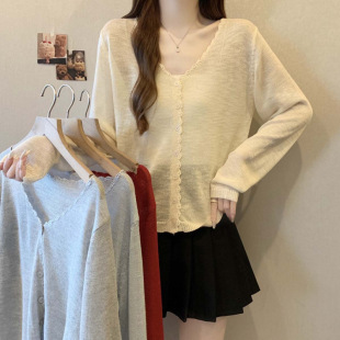 2025 New Summer Style Ice Silk Breathable Single-Breasted Cool Knitted Sun Protection Shirt Large Size Versatile Blouse Top