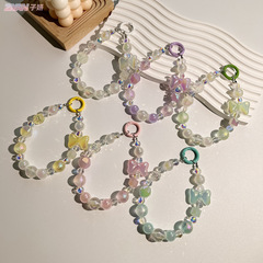 DIY手工玫瑰花透明圓珠鑰匙扣手機掛件小清新蝴蝶結配件包包裝飾