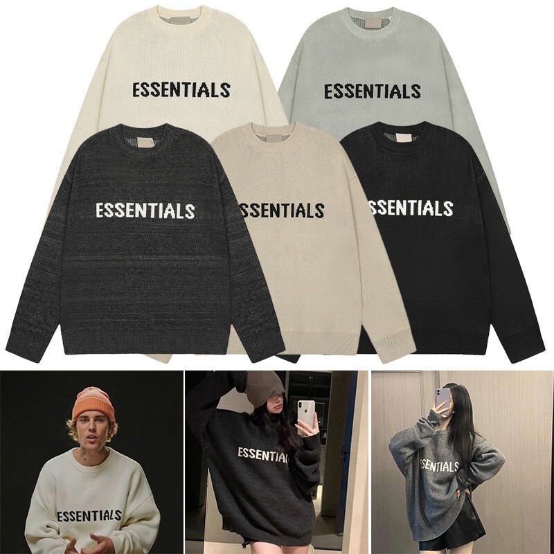 Cross-Border Fog Essentials Letter Jacquard Pullover Knitwear Unisex Crew Neck Sweater in a Relaxed American Style