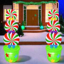 跨境热卖圣诞节户外路灯装饰品充气花盆拐杖糖室内外庭院氛围布置
