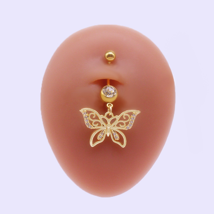 Heart Shaped Butterfly Belly Button Ring With Rhinestones_voghion.com