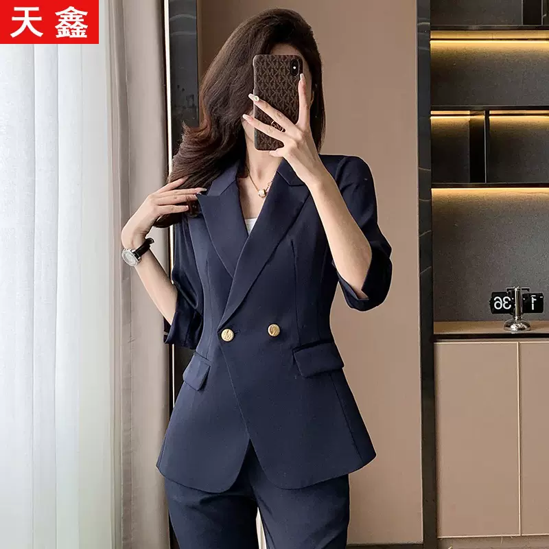 西装套装女七分袖春夏款时尚气质感美容院酒店前台工作服正装