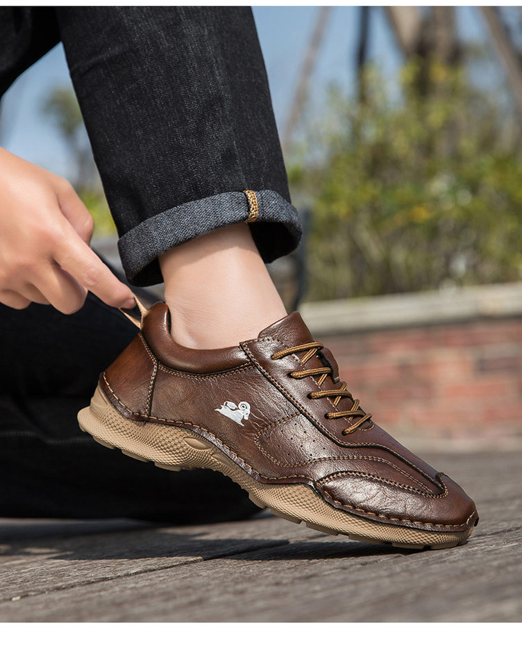 Giày lười nam thủ công da PU đế bằng cổ thấp cỡ lớn phong cách ngoài trời — 8727 màu kaki, 8727 màu đen, 8727 nâu nhạt, 8727 nâu sẫm chi tiết 16