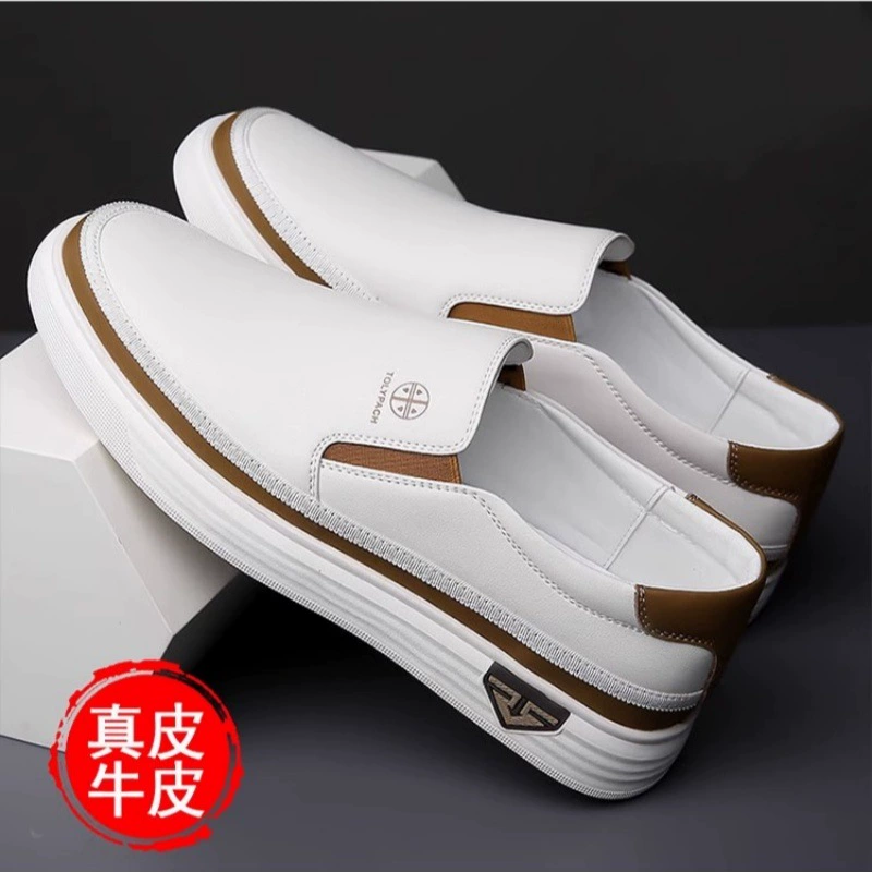 Маленькие белые туфли 2025 Весенние кожаные молодежные модные туфли для мужчин один педаль нескользящая мягкая подошва модная спортивная повседневная обувь