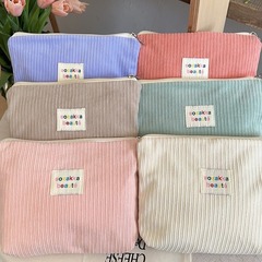 4422 復古燈芯絨化妝包純色手拿包便攜大容量洗漱袋質感內膽包