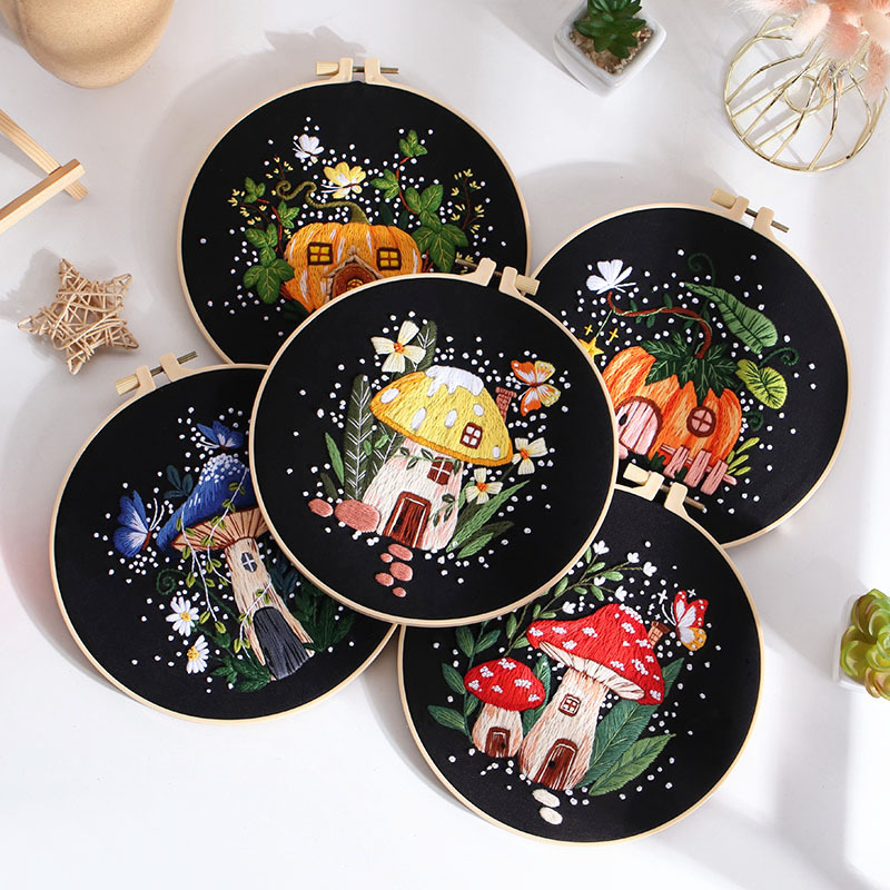 Nuevos productos hongos calabaza bordado amazon venta caliente bordado impresión de banda de bordado a mano diy paquete de material