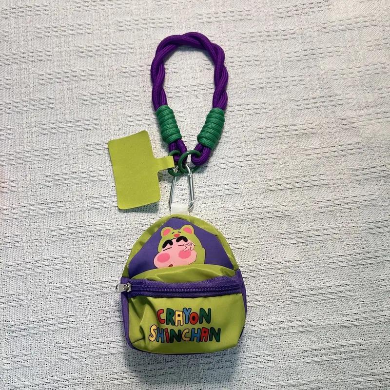 크리에이티브 동전 지갑 [파자마 신짱-퍼플 그린] + 다크 퍼플 그린 롤 랜야드 + 그린 천 조각 [완전 세트] 기본 스타일 (얇은 핸드 스트랩)