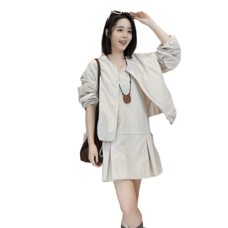 设计感穿搭一整套2025春季新款复古气质圆领拉链短外套吊带裙女装|undefined