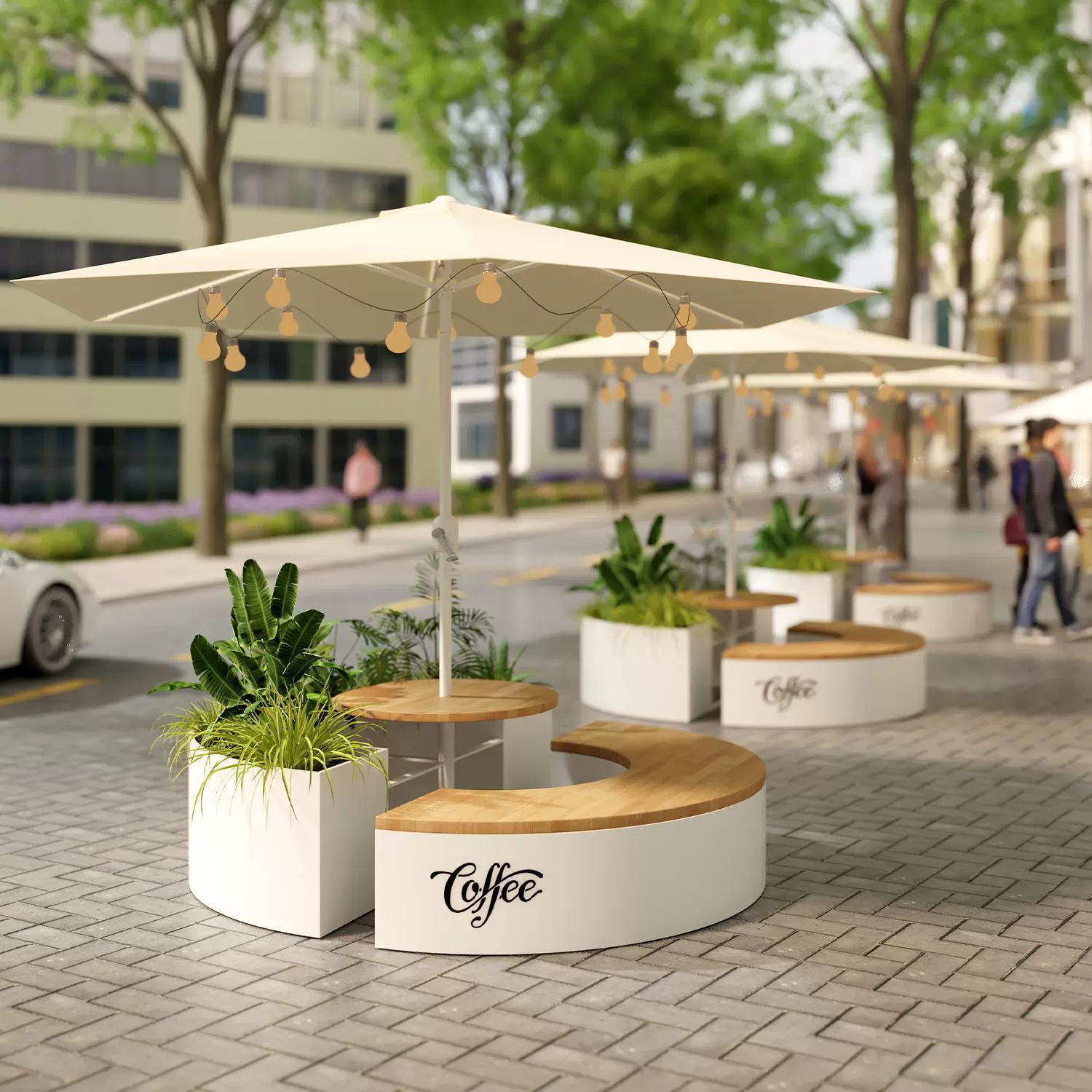 户外铁艺花箱座椅坐凳一体外摆广场商业休息凳不锈钢花池花槽