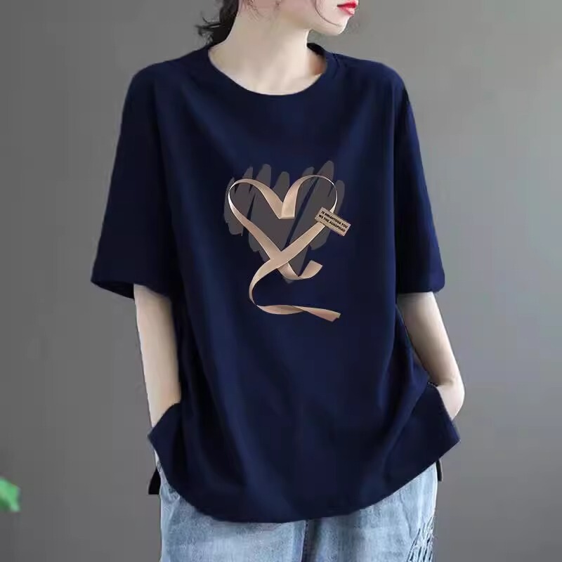 Cotton Short-sleeved T-shirt Women's Summer plus size 100.00kg Slim-fit Loose Half-sleeved Korean Casual Clothes Top Women's A3407